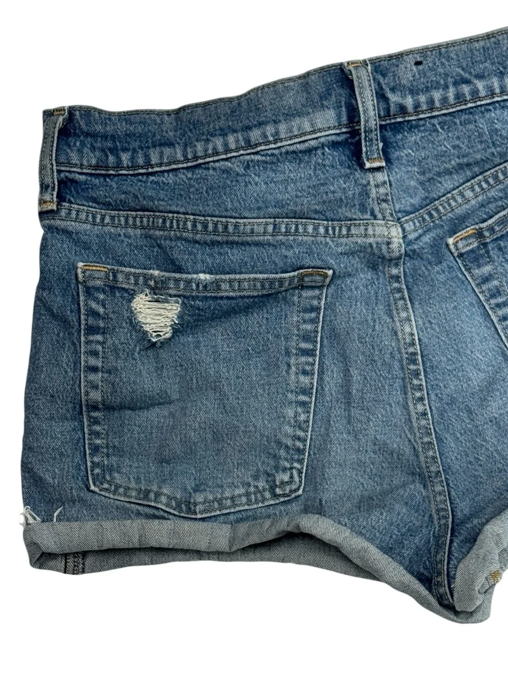 GAP Cheeky Short High Rise Blue Denim Cutoff Raw Hem Button Fly Shorts 32-14R